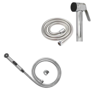 plastic and brass muslim shower combined in one picture