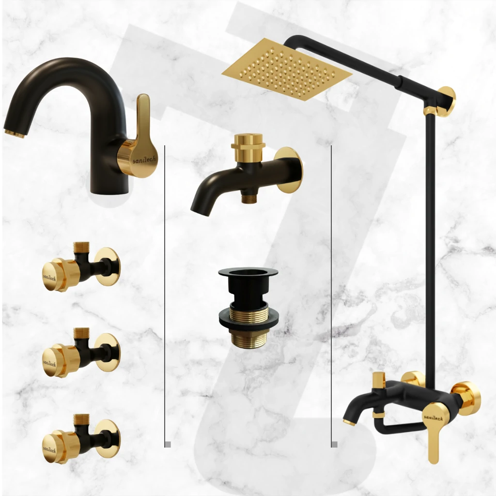 Acme Complete Bathroom Set - Black & Gold