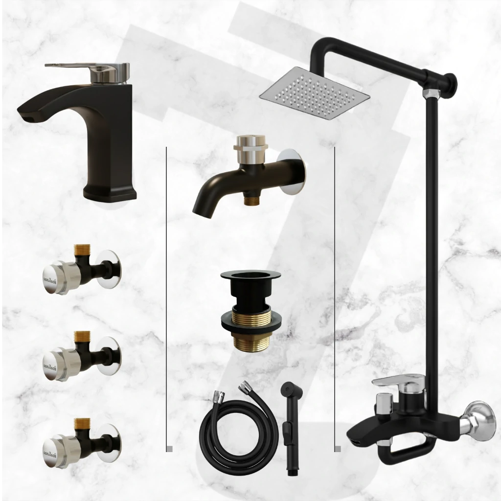 Flow Complete Bathroom Set - Black & Chrome