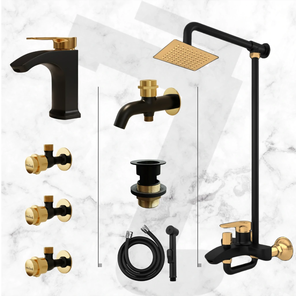 Flow Complete Bathroom Set - Black & Gold