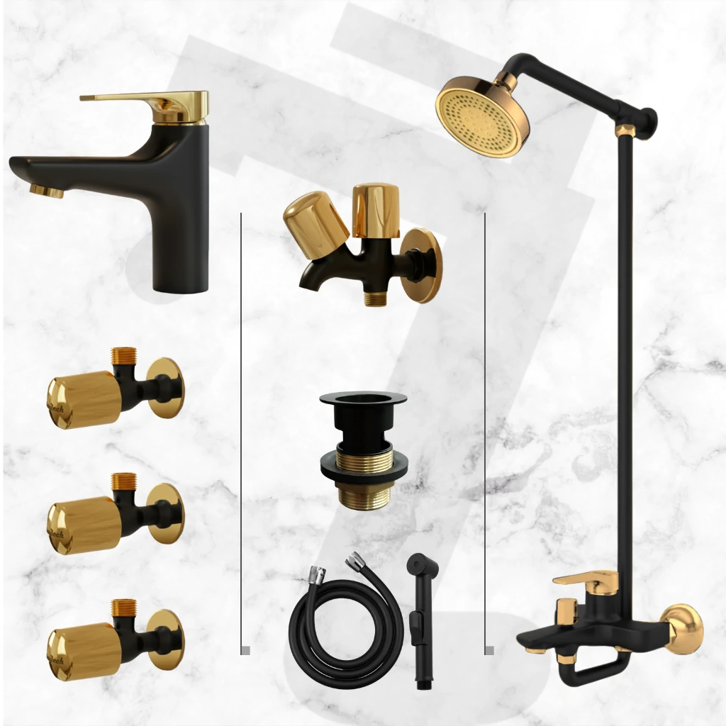 Gist Complete Bathroom Set - Black & Gold