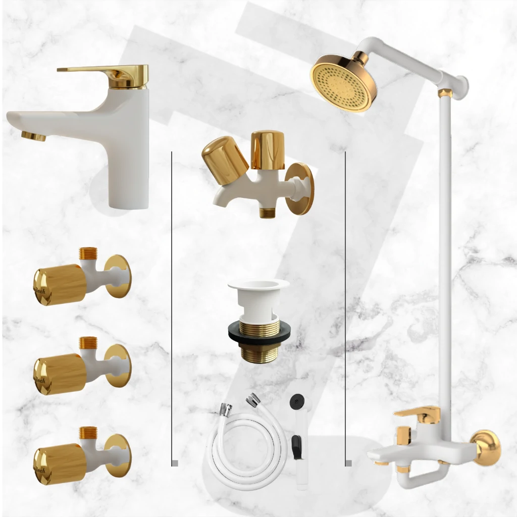 Gist Complete Bathroom Set - White & Gold