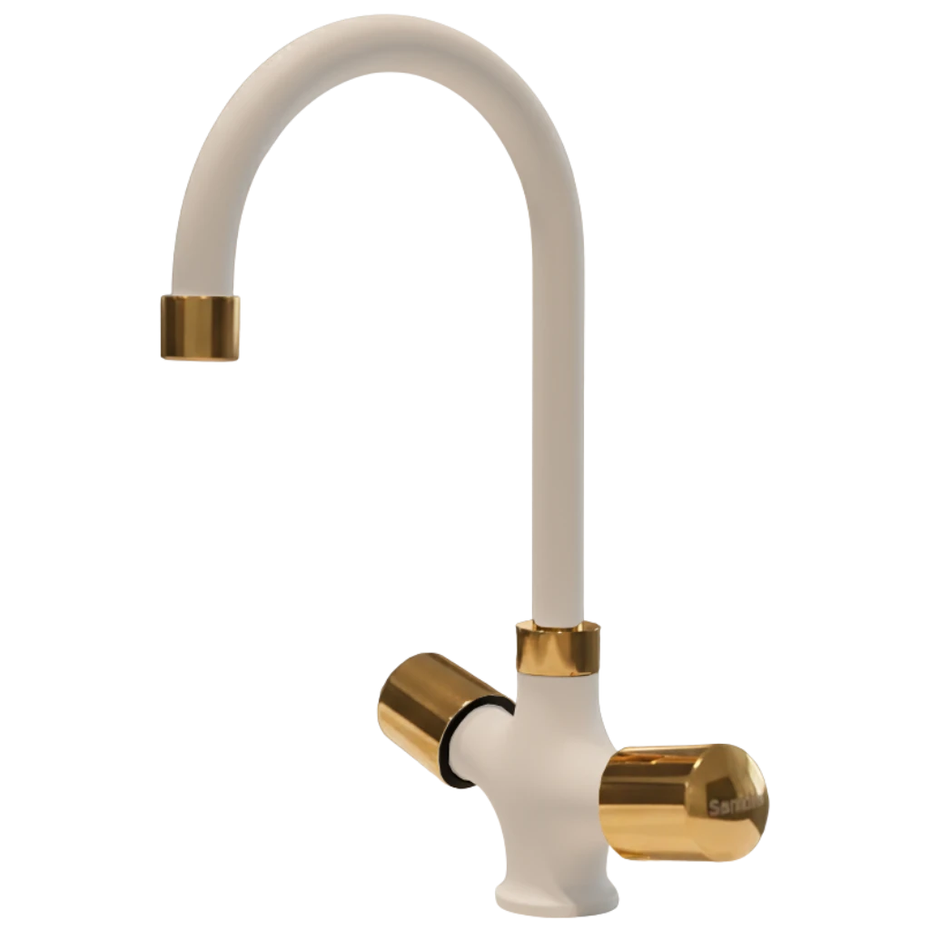 Leo - Basin Mixer - White & Gold