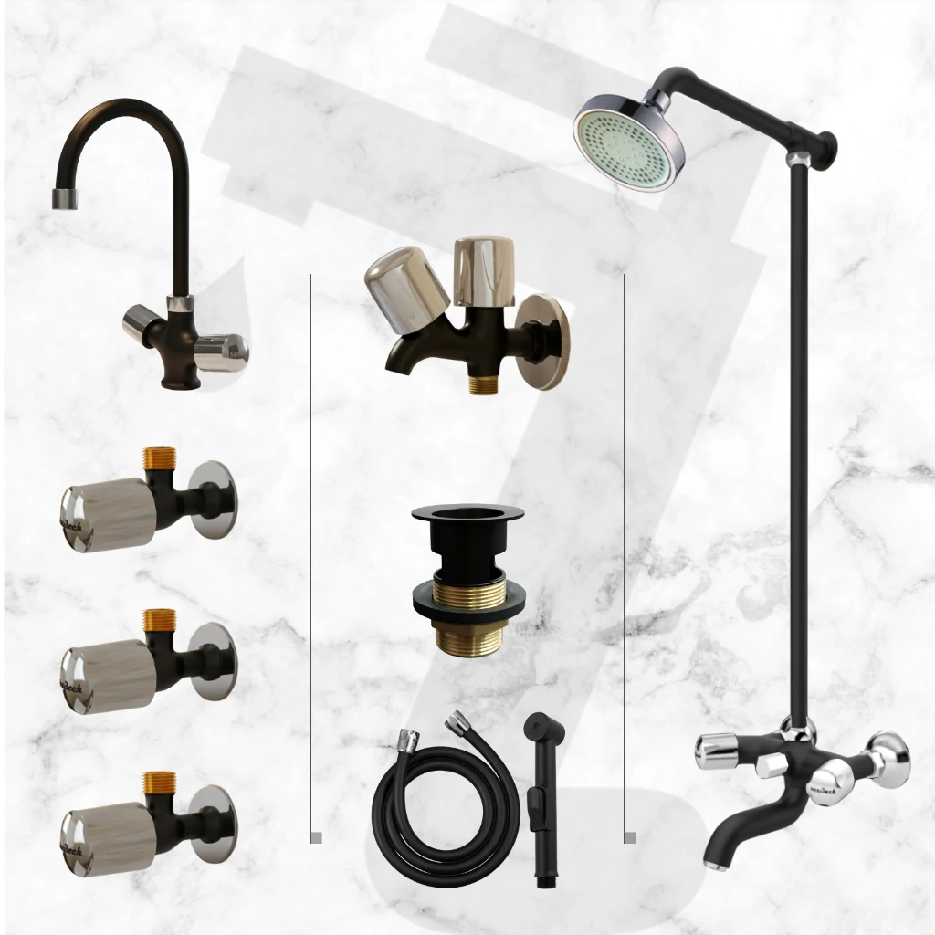 Leo Complete Bathroom Set - Black & Chrome