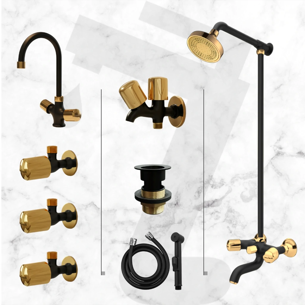 Leo Complete Bathroom Set - Black & Gold