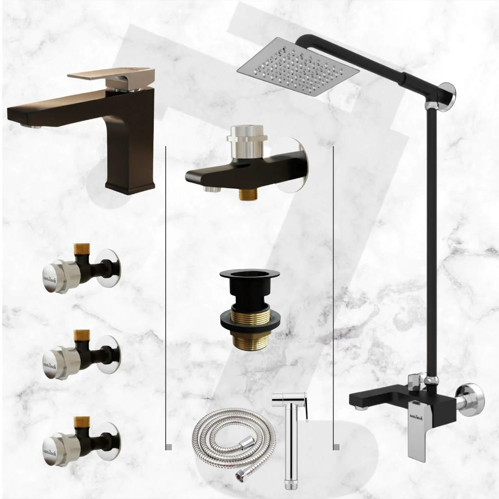 Valor Complete Bathroom Set - Black & Chrome