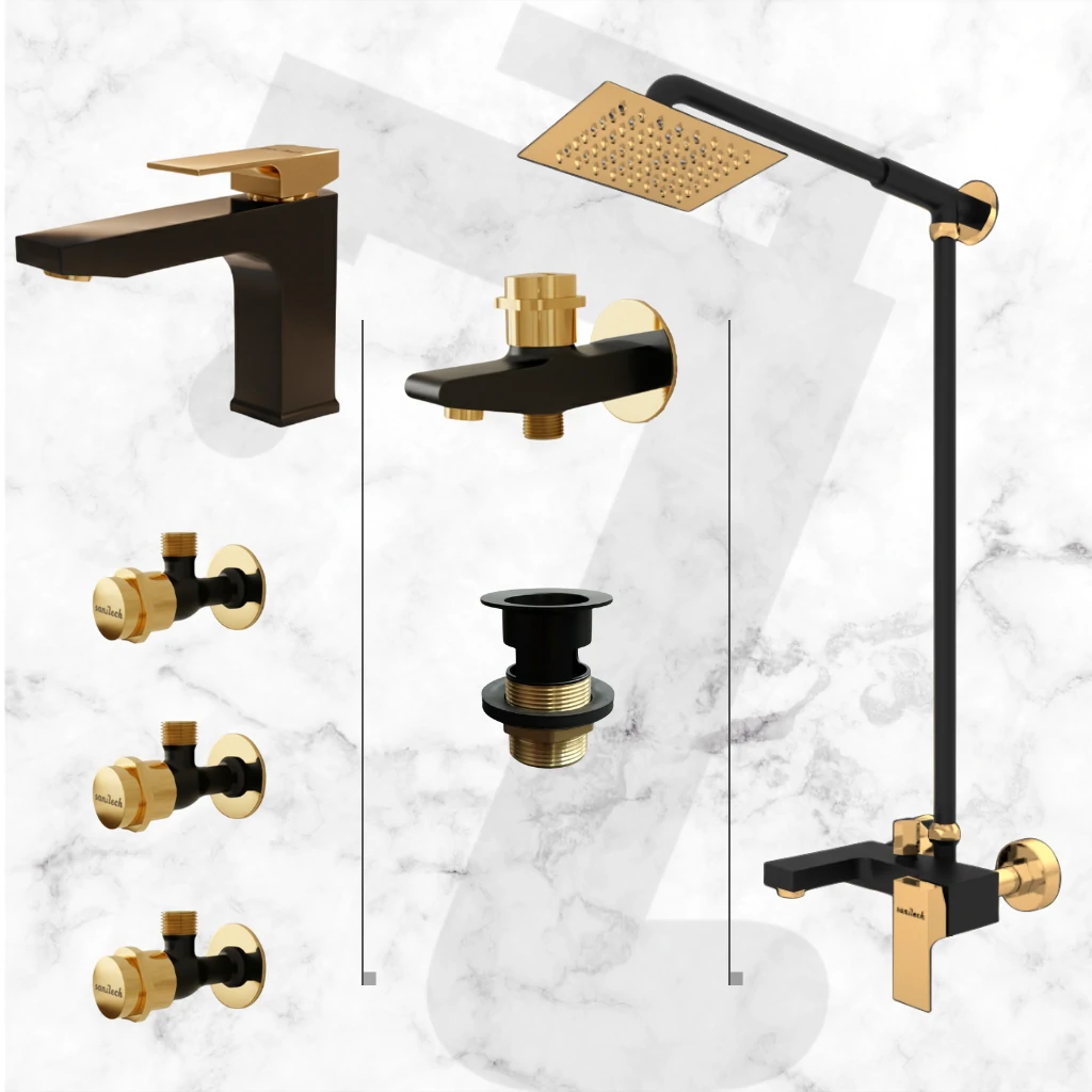 Valor Complete Bathroom Set - Black & Gold
