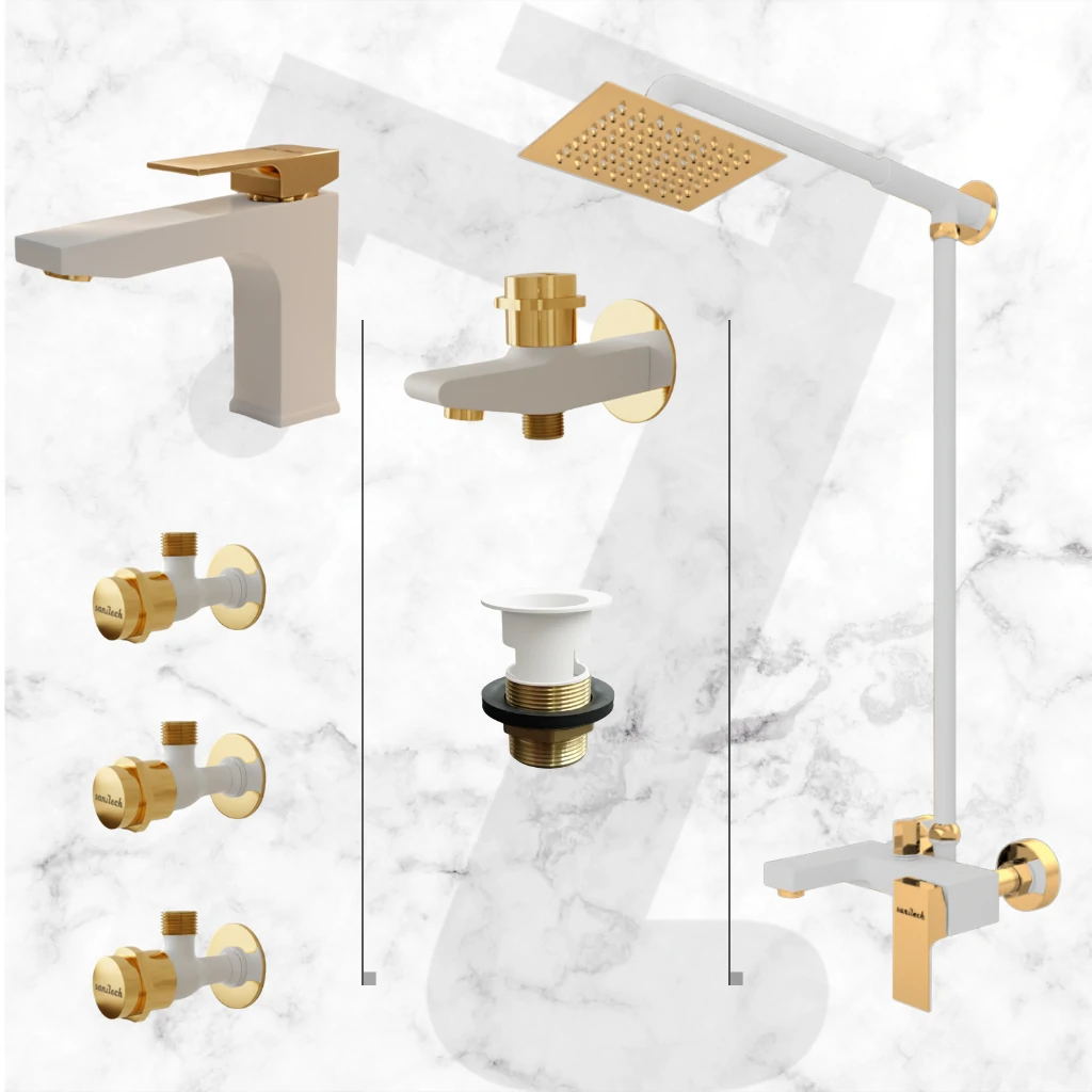 Valor Complete Bathroom Set - White & Gold