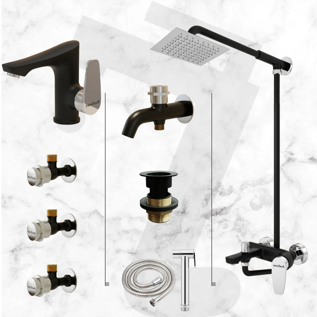Vogue Complete Bathroom Set - Black & Chrome