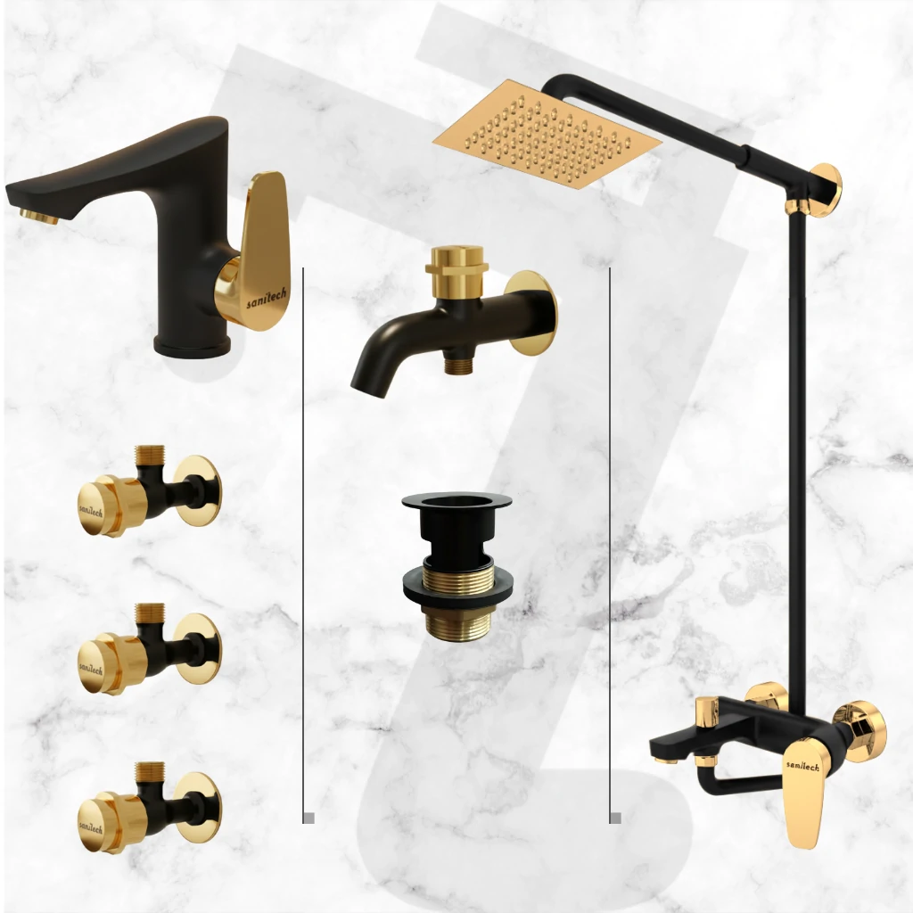 Vogue Complete Bathroom Set - Black & Gold