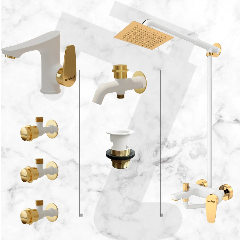 Vogue Complete Bathroom Set - White & Gold